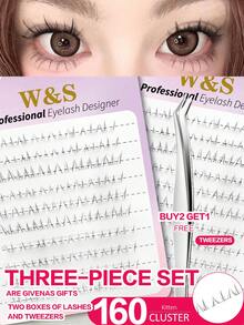 Waloshow 2 Boxes Eyelash Extension Kit With Professional Tweezers, Variety Of Styles Available - 80-200pcs Cat-Eye Lower Lashes, Natural Wispy Clusters, Transparent Stem Faux Lashes For Beginners & Cartoon Fans - B - View 13