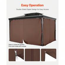 Gazebo Curtains Outdoor, 12' X 10' X 7' Gazebos, 4-Panel Sidewall Gazebo Privacy Curtains With Zippers, Outdoor Curtain Replacement For Patio Canopy, Only Curtain, Coffee - 12ft X 10ft X 7ft Coffee Brown - View 4