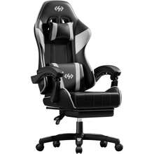 HLDIRECT Gaming Chair, Ergonomic Computer Office Chair With Lumbar Support Footrest Headrest, Adjustable Height & Backrest Angle Video Gamer Chair, PU Leather, 360° Swivel, Adult,Black And White - 黑與白 - 查看 1