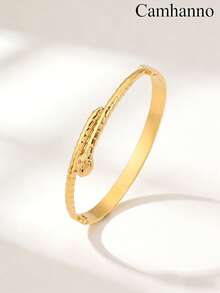 Camhanno 3/1pc Golden Jewelry Set, Chic And Graceful Stainless Steel Bangle, Suitable For Cozy Dating Moments, Lively Party Gatherings, Daily Urban Commuting, And Heartfelt Gifting, Boasting A Durable Polished Metal Finish That Combines Practicality With Artistic Design - Gold - View 6