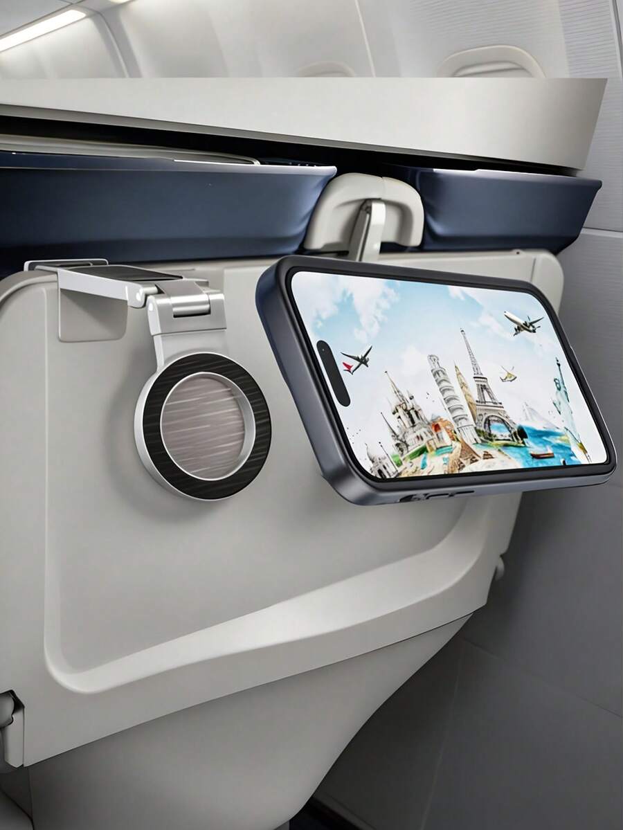 2pcs Airplane Phone Holder,Travel Magnetic Phone Holder, Magnetic Phone Holder, Abs Material, Magsafe Portable Clip Rotatable Foldable, Universal Phone Stand 360 Degree Rotation, Desktop Foldable Bracket,Suitable For Air Travel, Desktop Office, Car Travel, Kitchen/Bathroom, Fitness/Sports. - Multicolor - View 1