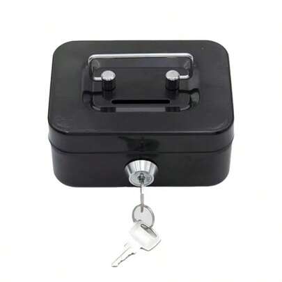 1pc Compact Metal Lockbox With Password Lock, Secure Cash Box With Coin Tray, Glossy Black Surface, Suitable For Retailers, Personal Use, Home Office And Secure Storage