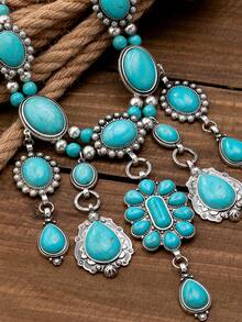 1pc Bohemian Vintage Western Style Exaggerated Geometric Oval Tassel Pendant Necklace, Suitable For Vacation, Party And Daily Wear - Tassel Pendant Necklace - View 4
