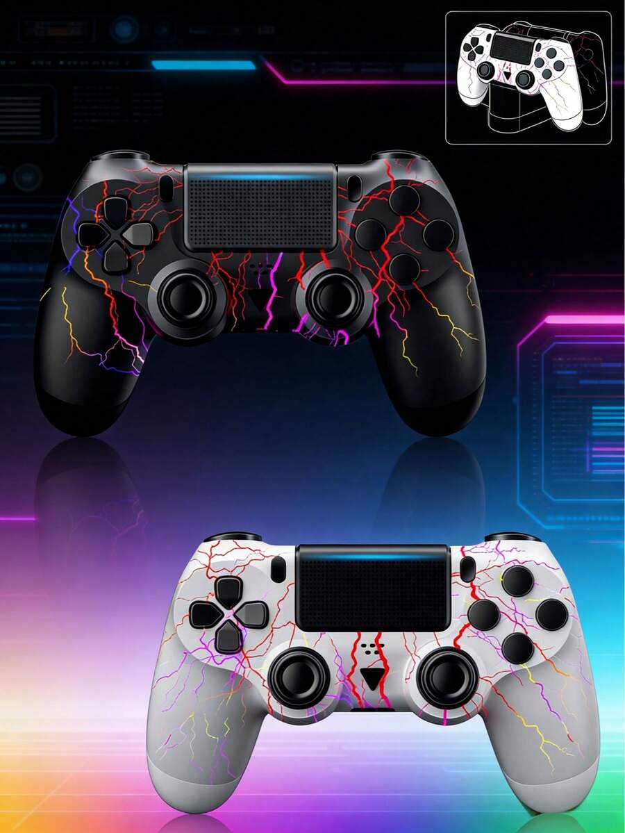 2ps Juego Retro- blanco y negro, controlador inalámbrico para Pro/Slim y PC, portátil y fácil de usar, viene con 2 cables USB-C. Es adecuado como regalo para novios y novias, así como regalo de cumpleaños, regalo del Día del Niño, regalo de Navidad y regalo para amigos.(Características potentes: Motores de vibración dual, sensor de movimiento de 6 ejes, trackpad multitáctil, botón para compartir, barra de luz, altavoz, conector de audio de 0.138 in, un reemplazo perfecto para el controlador PlayStation 4.) - Ver 1