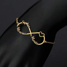Customized Double Heart & Infinity Symbol Bracelet, Stainless Steel Personalized Wristband, Birthday Gift, Black/Silver/Gold, Fashion, Colorful, Retro, Minimalist, Unisex, Casual, Cute, Customizable, Unique, Ideal Gift For Him/Her, Boyfriend/Girlfriend, Parents, Family, Friends, Suitable For Anniversary, Birthday, Graduation, Prom, Party,Jewellery For Ladies - Multicolor - View 5