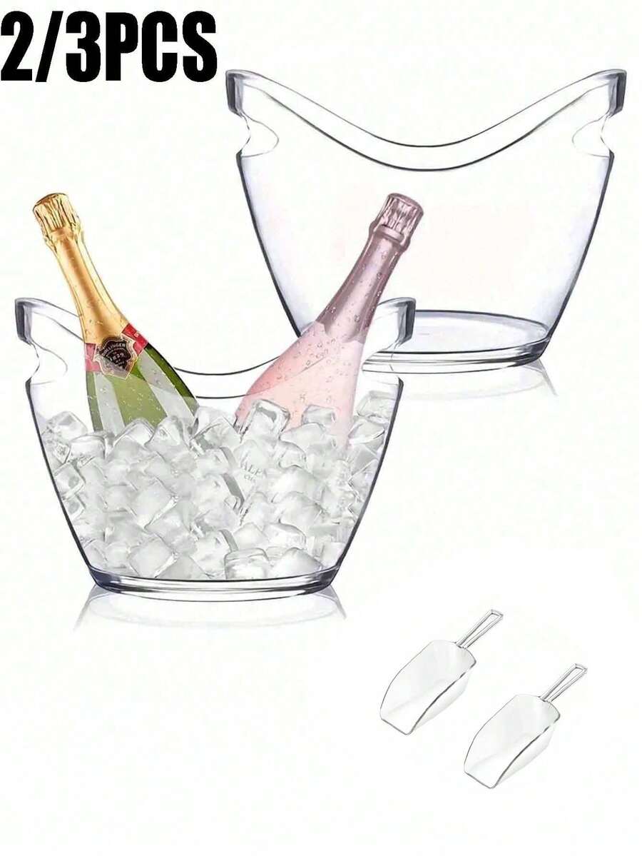 1/2/3件組壓克力葡萄酒冰桶套組附冰鏟,透明冰桶,適合戶外野餐、香檳、啤酒,便攜水果收納籃,適用於酒吧、廚房、晚餐派對、戶外露營、調酒吧配件,亦可用於存放香檳或啤酒瓶 - 無色 - 查看 1