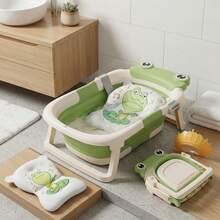 Foldable Baby Bathtub With Drain Hole & Bathtub Support Pillow, Portable Travel Baby Bathtub For Newborns And Toddlers From 0-36 Months - 綠色 - 查看 10
