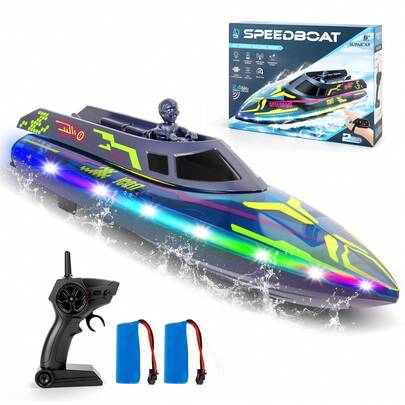 SUPAICAR RC Boat With LED Light, 40+ Mins, Self Righting Remote Control Boat For Pools & Lakes, 15+ MPH, 2.4GHz Racing Boats, 2 Battery, Pool Toys For Kids 3-18 Years, Radio Controlled Watercraft