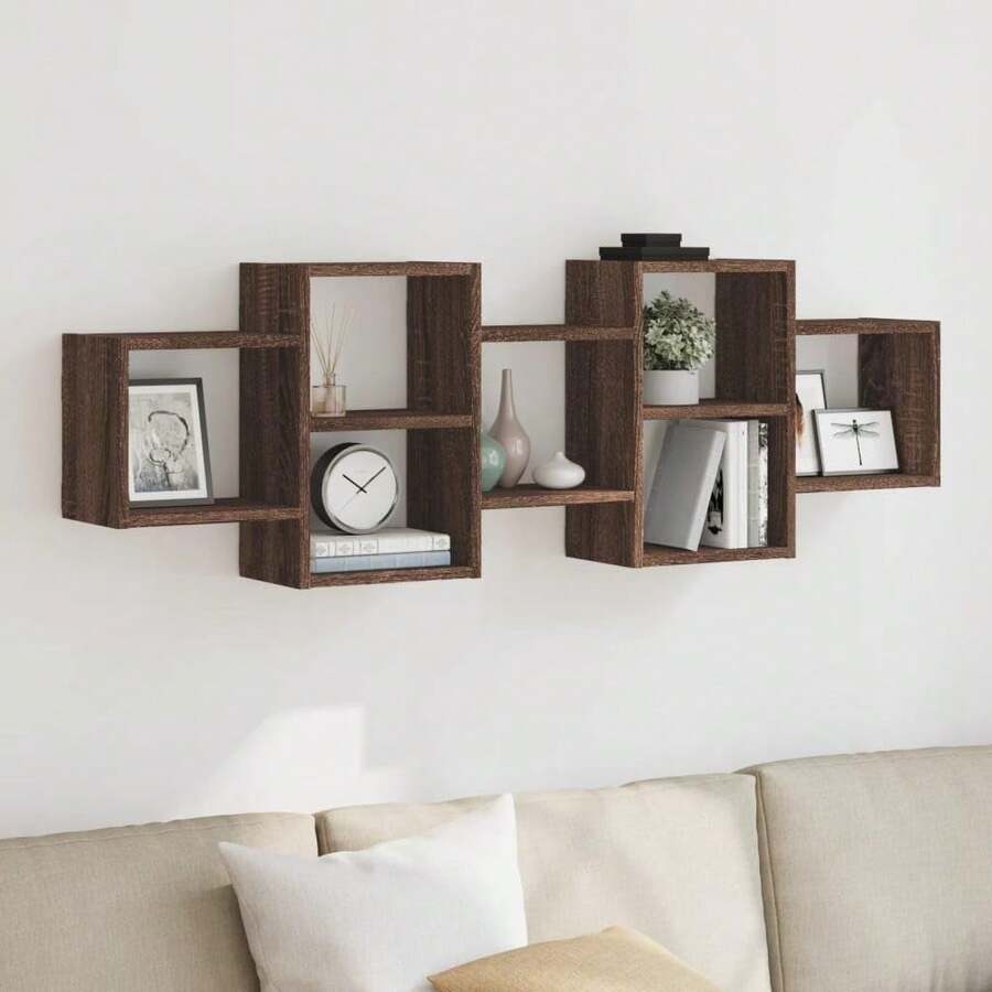 vidaXL Wandregal Dunkle Eiche 129x18x42cm Holzwerkstoff, Schweberegal, schwebendes Regal, Regal, Wandboard, Regal schwebend, Regal hängend