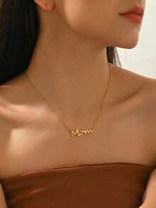 1pc Minimalist Pendant Necklace, Mom Letter Design Dainty Clavicle Chain, Suitable For Mother's Day Party Wear, Middle East Mother's Day Gift - Golden - View 1