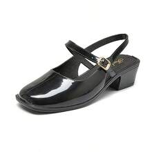 Zapatos de tacón para mujer Nuevos zapatos Mary Jane franceses para mujer Calzado exterior con diseño vintage Tacón medio Versátiles Sandalias con puntera puntiaguda, semidescalzas y correa con hebilla para mujer - Negro - Ver 9