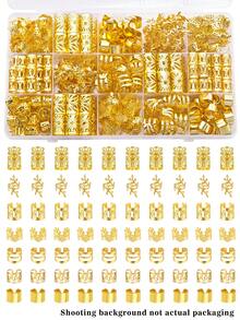 70pcs Sun & Wheat Shaped Hair Scrunchies - Bohemian Alloy Hair Clips With Sunshine & Wheat Ear Patterns, Suitable For Braids And Hair Ends - Gold - View 1