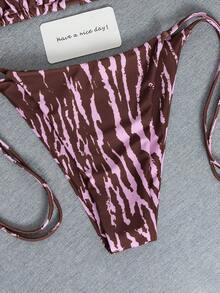 2件套2026新款时尚性感仿木纹印花比基尼泳装套装，适合泳池、海滩、度假、春夏、情人节、狂欢节派对等场合。 - 咖色粉紅色 - 查看 6