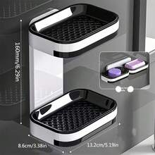 Self-Draining Double Layer Wall Mounted Soap Dish - No Drilling, Square Plastic Soap Holder, Bathroom & Shower Storage Organizer - Multicolor - View 12