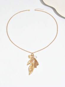 1件时尚金属简约创意金属叶子吊坠Y形长项链，适合日常佩戴、派对和节日场合。 - 金黃色 - 查看 2
