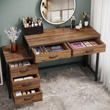 LITTLE TREE Makeup Vanity Desk With 5 Drawers, Rustic Vanity Table With With Reversible Storage Cabinet,Dressing Table For Small Spaces,Women, Girls Bedroom,Home Office(Without Mirror) - Nâu mộc mạc - Xem 3