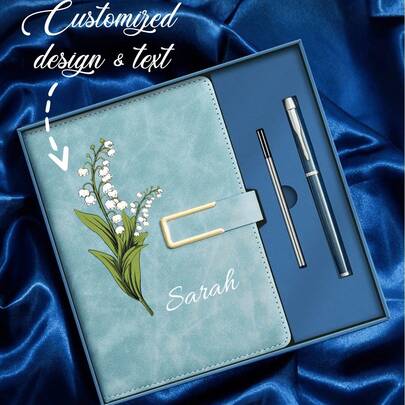1 buc/set caiet personalizabil din piele cu caiet A5 și suport pentru pix, include imprimare UV cu model floral pentru ziua de naștere, potrivit ca nou loc de muncă, cadou pentru studenți, profesori, rechizite școlare și de birou, aplicabil pentru aniversare, ziua de naștere, nuntă, pentru uz școlar/de afaceri/de serviciu/birou, pentru luarea de notițe, scrierea jurnalului și scrierea creativă, decor de birou, cadou de Anul Nou 2026, cadou de Ramadan