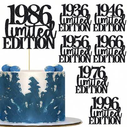 1pc Limited Edition 1936/1946/1956/1966/1976/1986/1996 Birthday Cake Topper, Sparkling 90th/80th/70th/60th/50th/40th/30th Birthday Cake Decoration, Birthday Party Cake Decorations