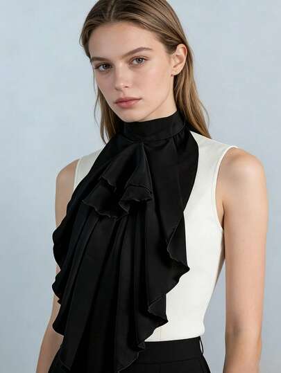  1pc Chiffon White Detachable Vintage Collar, Decorative Accessory For Women's Shirt Dress, Suitable For Party And Banquet