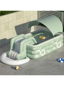 1pc Large Inflatable Swimming Pool With Slide And Detachable Sunshade - Durable PVC Material, Easy To Install, Rectangular Shape, Multi-Component, Ideal For Backyard Summer Entertainment And Swimming Parties, Poolside Lounge Chairs, Easy-To-Assemble Inflatable Swimming Pool Toy - Blue Fish - View 11