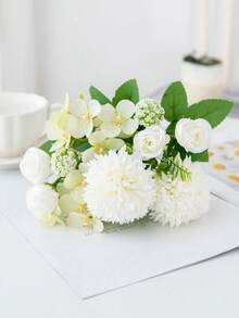 人造牡丹花刺绣球，混合花卉，塑料丝花，玫瑰花苞，生日派对，活动，装饰，婚礼捧花，新娘捧花，家居装饰，餐厅，卧室，窗台装饰，花瓶装饰，情人节礼物，新年装饰，户外花园，返校季，情人节，毕业礼物 - 白色 - 查看 6