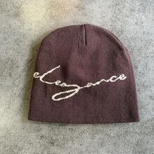 1pc Minimalist "Elegance" White Letter Knit Beanie Hat, Versatile Fashionable Item For Autumn/Winter - Knitted Hat - View 2