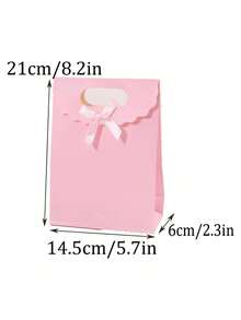 6个粉色蝴蝶结礼品袋，带提手，纸质翻盖袋，适用于派对礼物、母亲节、婚礼、生日、婴儿派对、毕业典礼等场合，尺寸为8.26 x 5.7 x 2.36英寸 - 查看 3