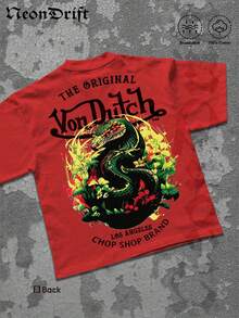 NeonDrift Double-Sided Printing Men's T-Shirt Men's Short-Sleeve T-Shirt100% Cotton Fabric Soft & Skin-Friendly Unisex Style Gifts For Spring Festival, Valentine's Day, St. Patrick's Day & World Cup-Van Dutch Dragon Print Men T Shirt Classic Americana Style Graphic Tee Streetwear Fashion Casual Wear For Car Enthusiasts And Vintage Culture Lovers - 紅色 - 查看 3