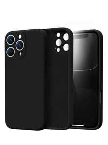 军规级防震防指纹硅胶手机壳，兼容苹果 17 Air/17 Pro/17 Pro Max、16/15/14/13/12 Pro Max、三星 Galaxy S23 Ultra、Note 11 系列等，简约仿硅胶材质，内衬绒布，国际版，非国内版 - 黑色 - 查看 3