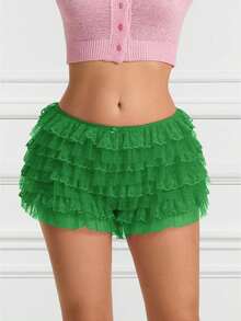 Women Lolita Bloomers Cute Ruffle Shorts Lace Pumpkin Pants Sexy Boyshorts Layered Bottoms Y2k Sweet Kawaii Pettipants - 綠色 - 查看 1