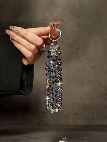 Bling Crystal Beaded Phone Wrist Strap - Shiny Iridescent Rhinestone Chain Anti-Lost Lanyard For Phone Bags Keys - A - View 4