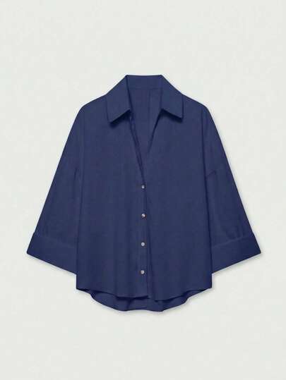 YROOE Women's Casual Versatile Blouse, Minimalist/Business Casual/Daily Commute/Simple Elegant, Fashion Casual Turndown Collar Wide Sleeve Shirt, Spring/Summer/Autumn/Winter