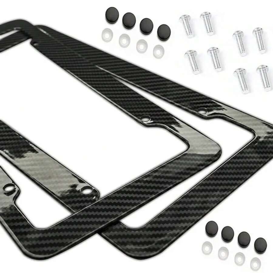 Nuevo marco Universal para matrícula, 30x15CM, 1/2 Uds., patrón de carbono, soporte de marco para matrícula de plástico con Kits de tornillos estándar