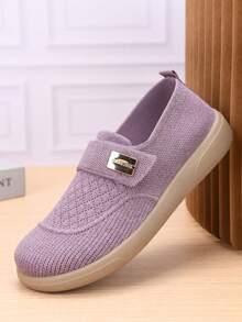 女士平底套脚鞋，网眼透气鞋面，防滑软底，舒适休闲，适合春季、秋季日常穿着、散步、健身、学院风等场合。 - 紫色 - 查看 6