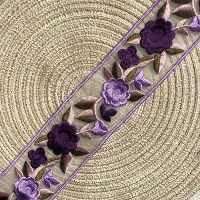 1/5 Yards Lace For Sewing New Lace Purple Embroidery Chinese Style Lace Retro Embroidery Clothing Accessories Ribbon Lace Suitable For Clothing Accessories Hats Cuffs Skirts,Home Decorating, Wedding Dress Decoration, DIY Clothing And Sewing For Beginners