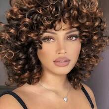 12 Inch Afro Curly Kinky Wig - High Temperature Fiber, Basic Style, Rose Net Cap, Unisex Adult - Multicolor - View 5