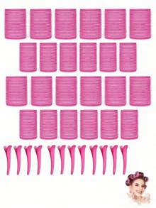 36件套自粘卷发棒套装，包含24根卷发棒和12个夹子，沙龙级卷发器，适合DIY美发造型，无需加热，美发套装 - 彩色 - 查看 1