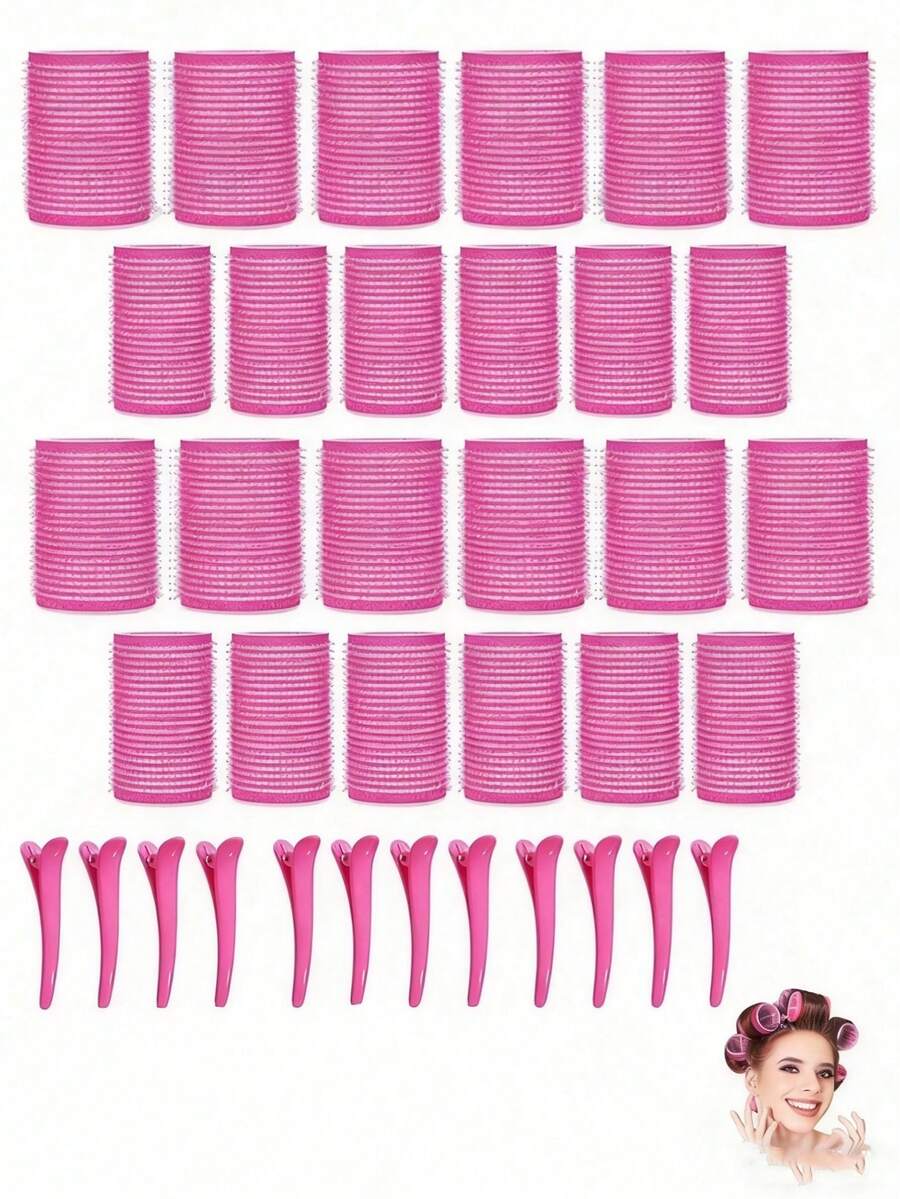 36件套自粘卷发棒套装，包含24根卷发棒和12个夹子，沙龙级卷发器，适合DIY美发造型，无需加热，美发套装 - 彩色 - 查看 1