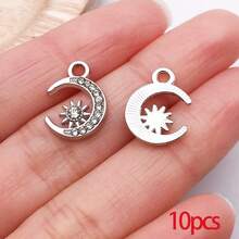 10/30个合金日月星辰吊坠，镶钻水晶太阳吊坠，金色星空吊坠，适用于DIY珠宝制作手链项链 - 彩色 - 查看 38