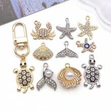 5/30 Peças Sortidas de Encantos de Animais Marinhos de Cristal e Strass, Tartaruga, Concha, Estrela-do-mar, Peixe, Pingentes Pendurados para Pulseiras, Colares, Brincos, Fabricação e Artesanato - Multicolorido - Visão 7