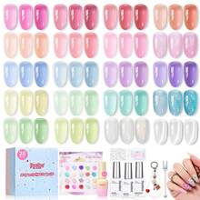 Beetles Spring Pudding Jelly Gel Nail Polish Set - 28PCS 20 Colors Jelly Pink Purple Red Blue Green Glitter Silver Cat Eye Base Glossy Matte Top Coat French Nails Gift For Women - Spring Pudding-20 Colors Gel Polish Set - 查看 9