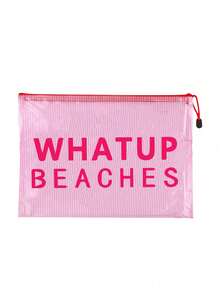 Mehrfarbige wasserdichte modische Mesh-Strandtasche, Kosmetiktasche mit "WHATUP BEACHES" Aufdruck, Strandthema, transparente Kosmetiktasche mit großer Kapazität, leichte Aufbewahrungstasche mit Sonnenschutz, Strandessentiell, Nylon-Reißverschluss Kulturbeutel, geeignet für Schwimmen, Strand, Tauchen und Sommerurlaub, Schulanfang für Studenten, Geburtstag, Feiertag, Party, Hochzeit (Brautjungfer) usw. Perfektes Geschenk und Souvenir - Verschiedenfarbig - Übersicht 15