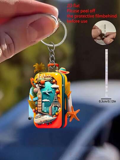 2D 平面亚克力旅行箱钥匙扣，节日海星造型装饰挂件，轻巧钥匙圈，适用于背包、汽车和家居装饰，可爱旅行主题礼物，送给朋友和旅行爱好者，生日和节日礼物
