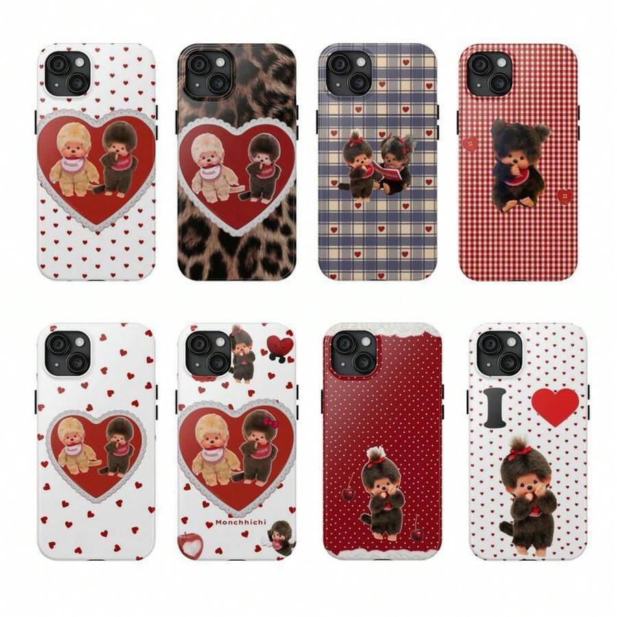 Monchichi Polka Dots Mix Leopard 2-In-1 Film Phone Case Frosted For IPhone 17 Air/16/15/14/13/12 Pro Max 14 15 16 17 Plus 11/X/Xsmax/Xr/7/8/Se Thickened Double-Layer Drop-Proof Protective Case Anti-Yellowing And Bright Colors - 圖案5 - 查看 1