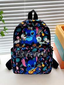 Stitch Pink Backpack - Multi-Pocket Backpack With Stitch And Angel Patterns - Fashionable Cartoon Print Adult Travel Backpack - Comfortable Shoulder Straps - Practical Daily Backpack - Multicolor - View 12