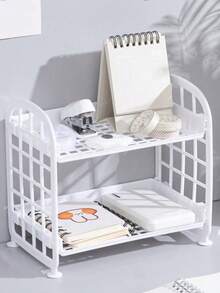 シンプルな二層式折りたたみデスクトップラック、ランダムカラーの収納棚 - デスクトップ - チェックする 3