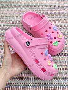 Children's Platform Crogs Shoes With Random Pendant - Lightweight And Comfortable, Odorless, 100% EVA - Pink - View 2