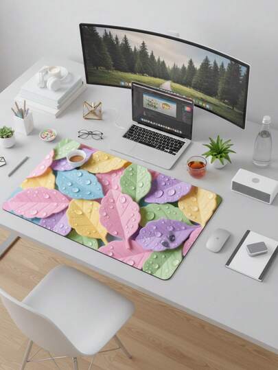 Alfombrilla de ratón de gran tamaño, impermeable y antideslizante con superficie de tela suave y diseño de hojas 3D en color macaron. También adecuada como almohadilla para teclado, tapete de escritorio o soporte para libros. Apta para gamers, oficina y dormitorio. Compatible con ratón y trackball. Excelente regalo para gamers.