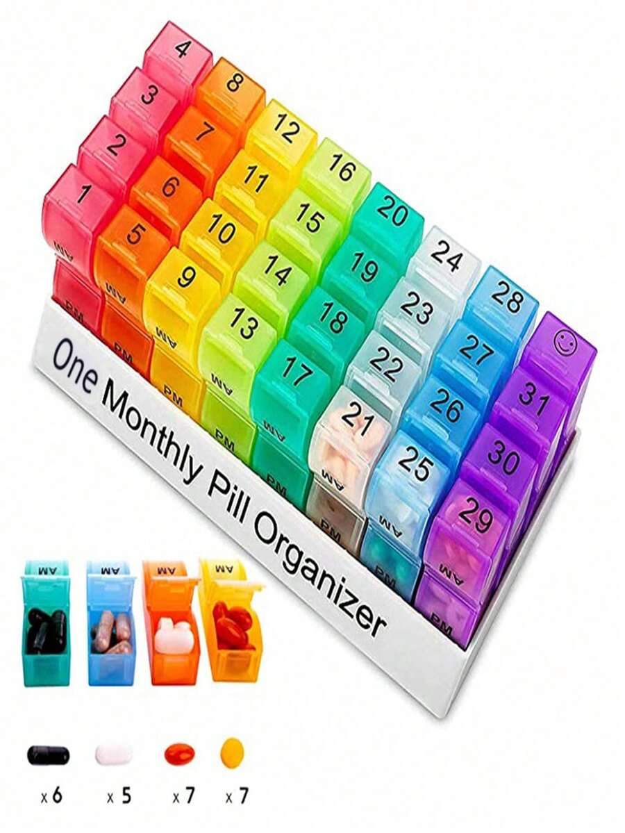 Monthly Pill Organizer 2 Times A Day, Pill Box, 30 Days AM PM Pill Case, 31 Days Pill Box, One Month Pill Medicine Container Small Separate Compartments To Hold Vitamins, Fish Oil, Supplements, Pills Holder, Pill Dispenser, Portable Pill Case, Cute Pill Case, Pill Dispenser Organizer, Small Pill Box, Pill Bottle, Travel Pill Container, Pill Tracker, Mini Pill Case - Multicolor - View 1