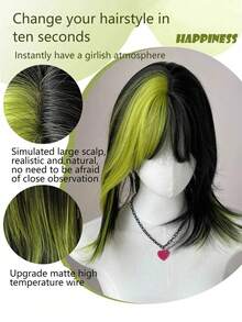 18-Inch Gradient Black And Green Wig, Long Straight Green Hair With Bangs, St. Patrick's Day Heat-Resistant Synthetic Wig, Suitable For Girls To Wear In Lolita Cosplay. - Multicolor - View 4